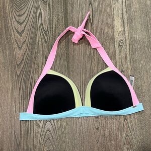 NWOT PINK Victoria’s Secret Padded Triangle Bikini Top Colorblock Black Size XXL
